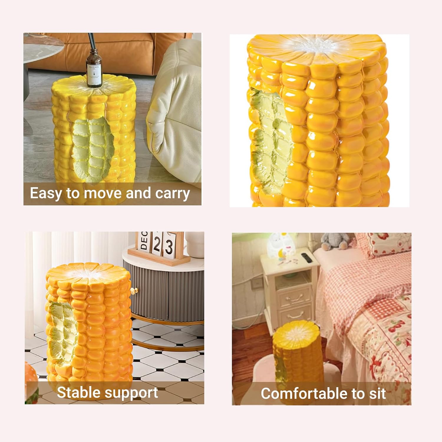 LiebeWH Corn Stool Hand Painted Small Cute Ergonomic Foot Rest and Shoe Changing Stool for Living Room Bedroom Accent Decor(White Teeth)