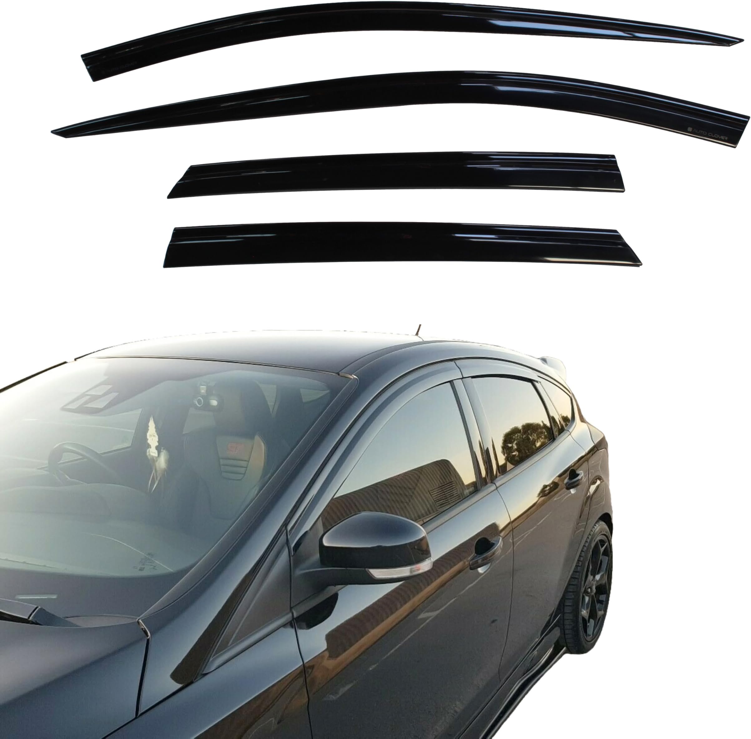 AUTO CLOVER Wind Deflectors Set for Ford Focus MK3 2011 – 2017 5 Door Hatchback (4 pieces)