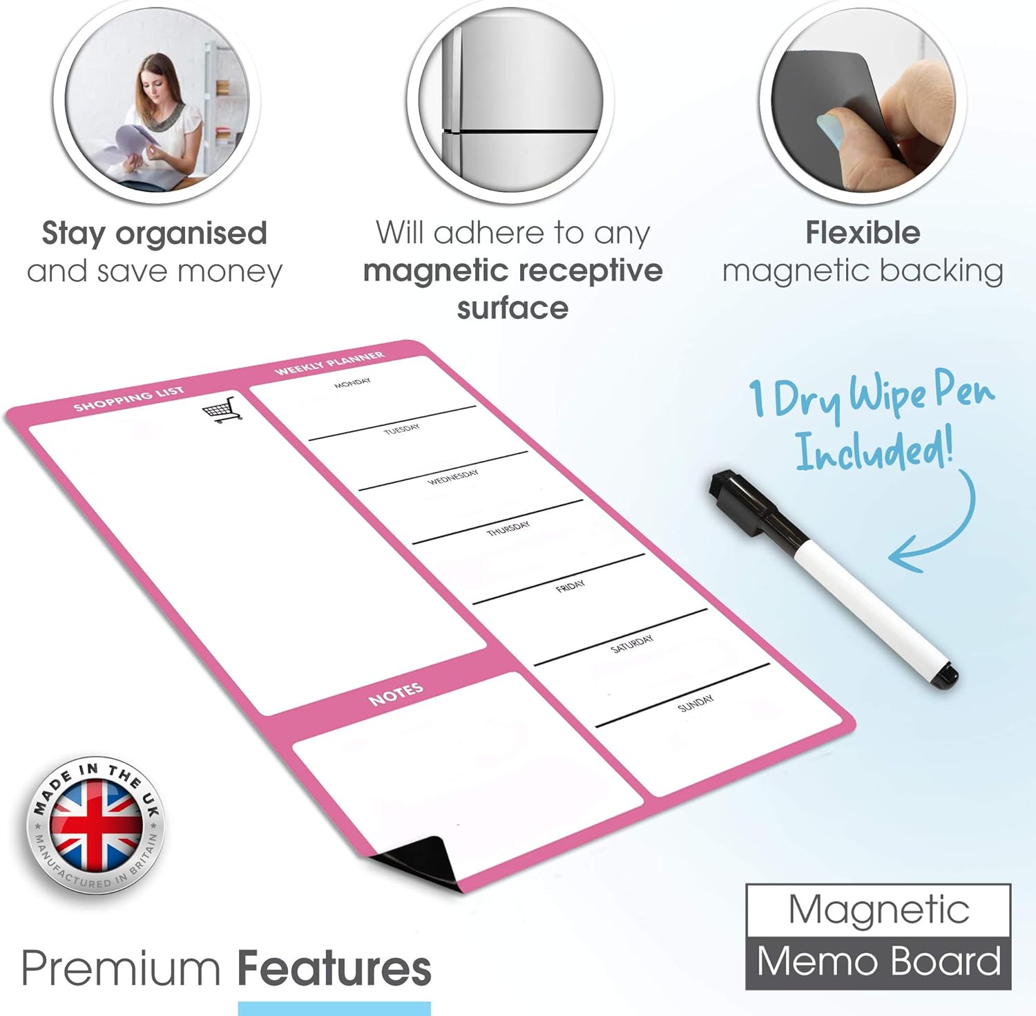 TMS A4 Weekly Meal Planner for Fridge, Pink, A4 (30 x 21cm) - Image 3
