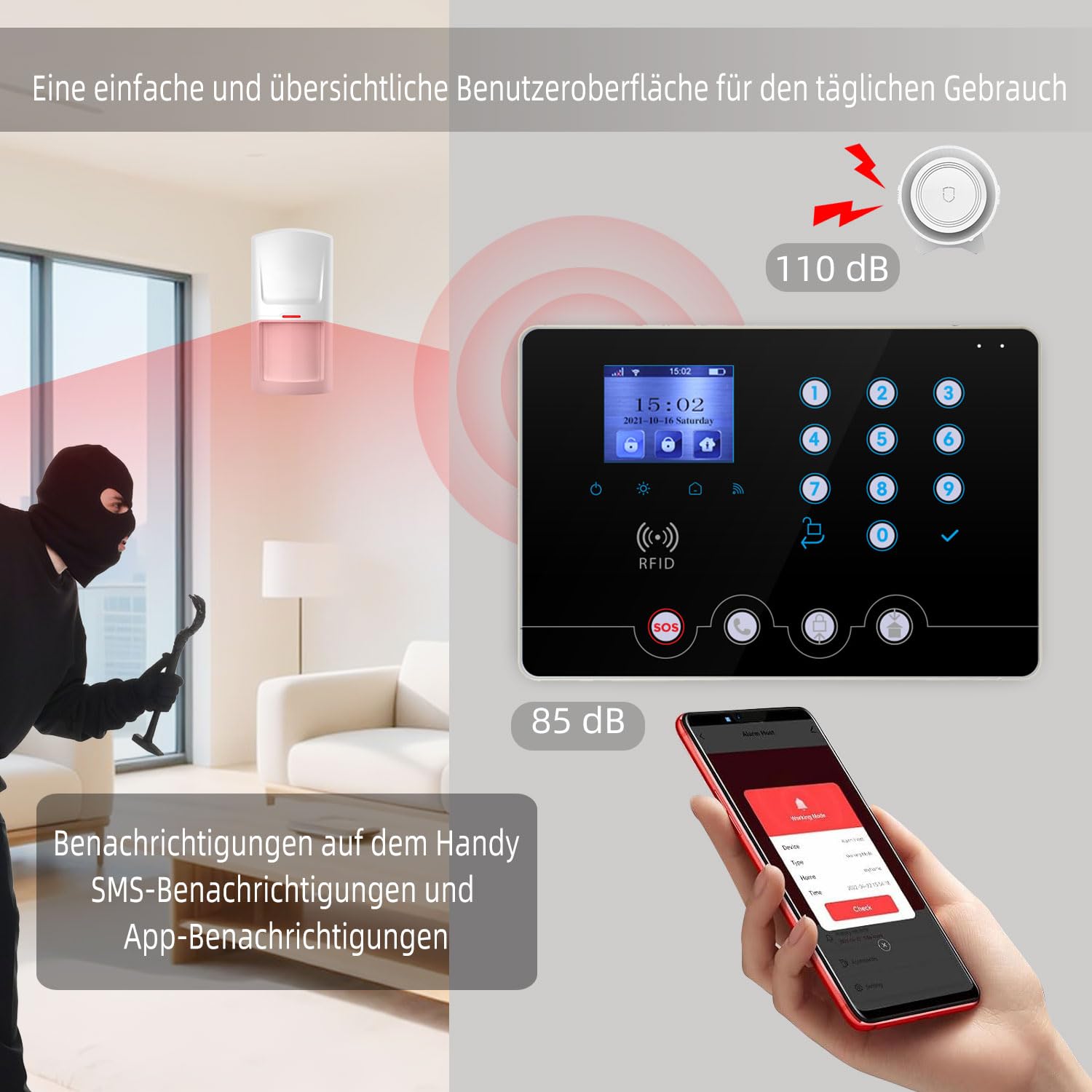 Wolf Guard W4Q-W03 WiFi + 4G Wireless Home Einbrecher Alarmanlage Kit Tuya Smartlife APP, mit Sirene Fenster Türsensor Bewegungsmelder RFID, Deutsch (schwarz W4Q)