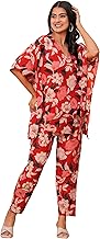 MANHAREE | Women's Floral Red Printed Cotton Cord Set |Kaftan & Pant Set |Lounge wear for Women