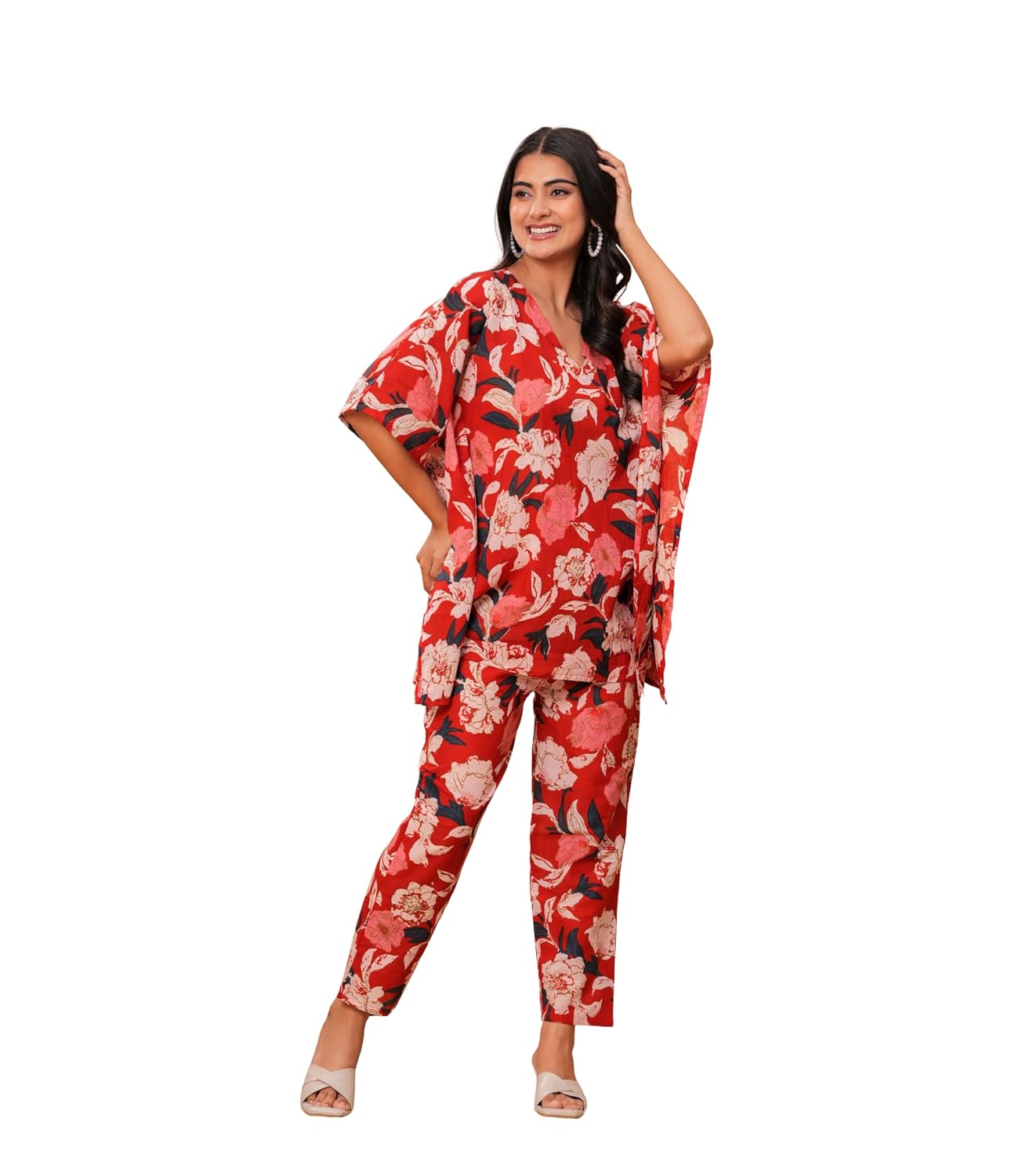 MANHAREE | Women's Floral Red Printed Cotton Cord Set |Kaftan & Pant Set |Lounge wear for Women - Review, Price and Buying Guide