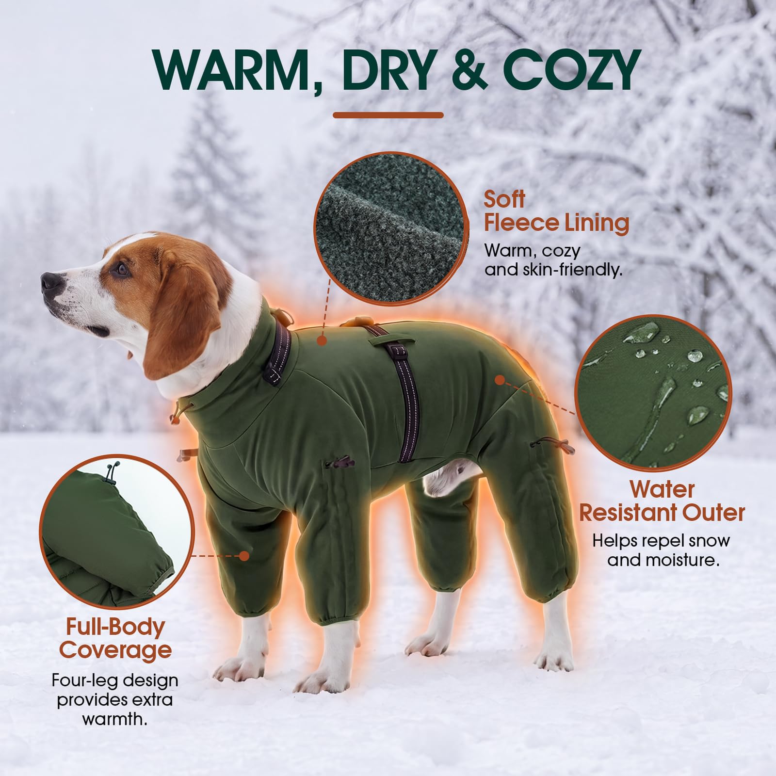 Kuoser Hundemantel, Hundejacke Hunde Wintermantel Wasserdicht, Grün M