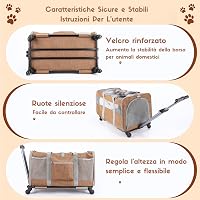 Cușcă de transport Mikky Brown cu două compartimente pentru pisici și câini de talie mică, cu roți, pliabilă, complet ventilată, pentru 2 animale 5