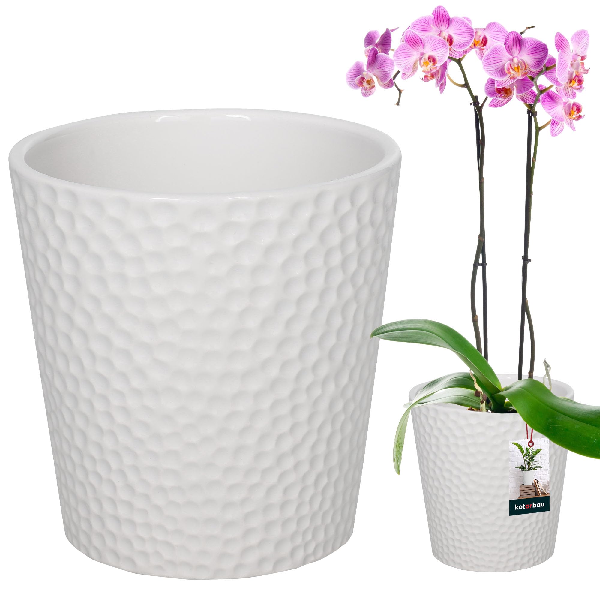 KOTARBAU® 2-delige set bloempot wit geglazuurd keramiek ⌀ 12 cm hoogte: 15 cm orchideeënpot keramische bloempotten keramische bloempot keramische plantenpot moderne bloempot bloempotten kamerplanten