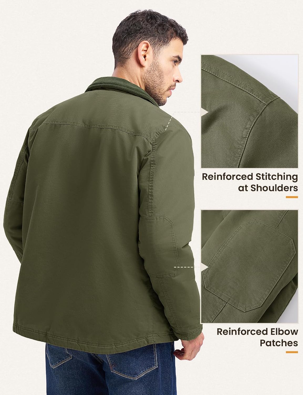 Rdruko Men's Winter Workwear Jackets, Sherpa Detroit Barn Trucker Fleece Jacket 5 Pockets Full Zip Heavy Warm Cotton Coats - Image 3