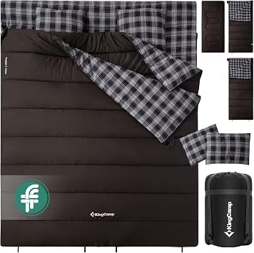 KingCamp Double Sleeping Bag with 2 Pillows Cotton Flannel 4 Season
