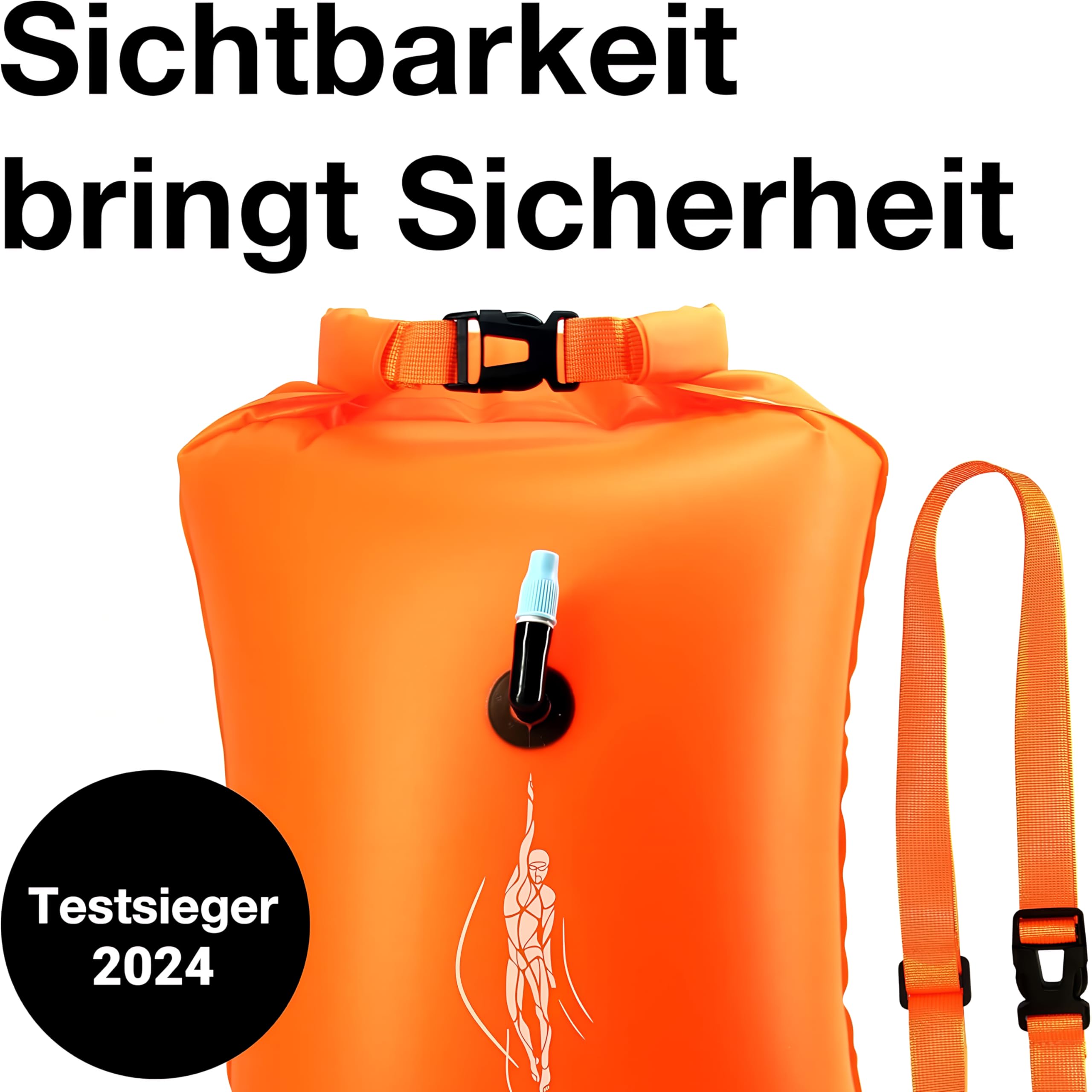 Schwimmboje & Trockensack - 28l Orange. Sicherheit beim Schwimmen, Open Water und Triathlon. Swimming Buoy, Swim Bubble, Schwimm Boj aufblasbar
