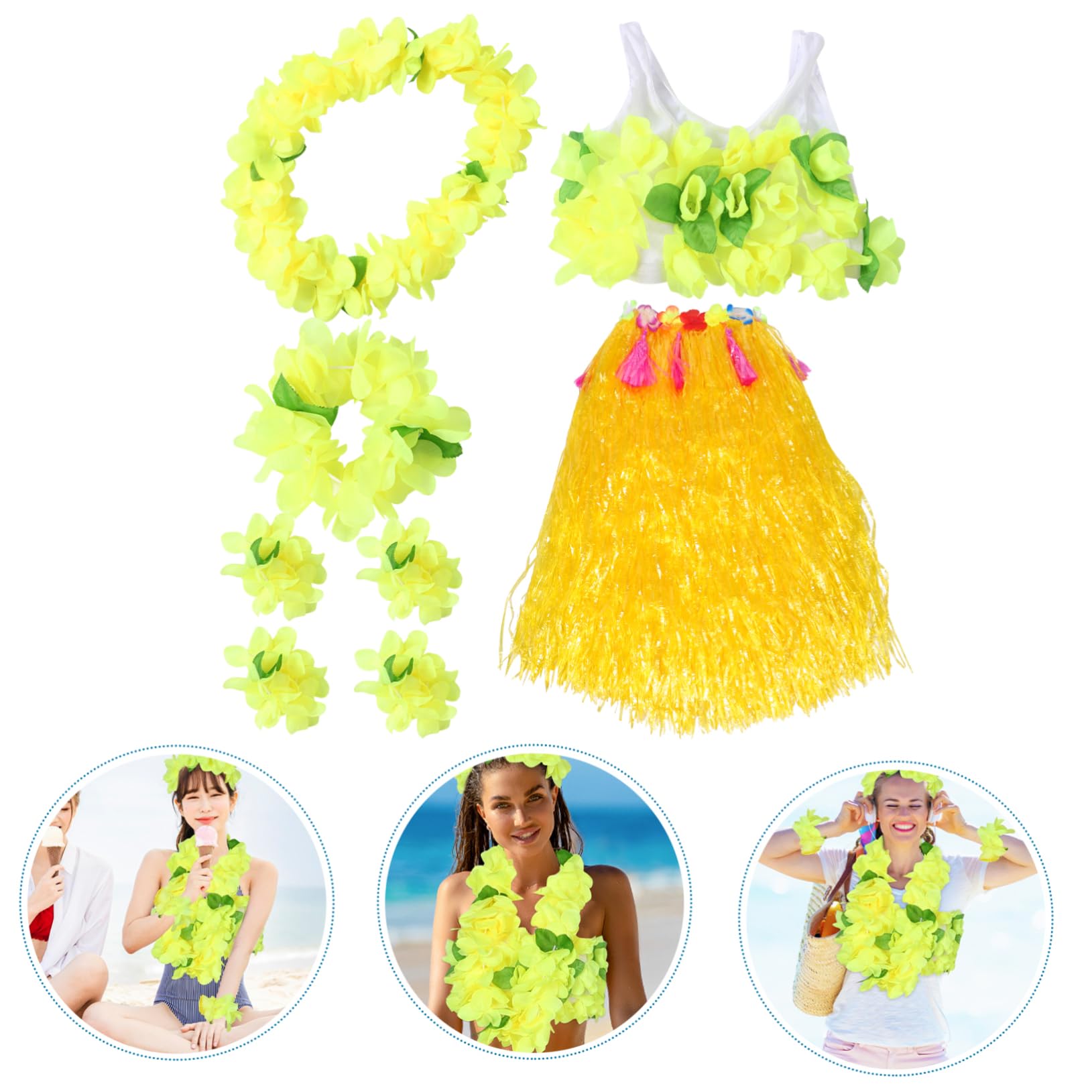 Traje de falda de hierba de colores traje inflable faldas de hula para adultos disfraces Conjunto de traje hawaiano de piezas Traje de hula hawaiano falda luau tocado luau