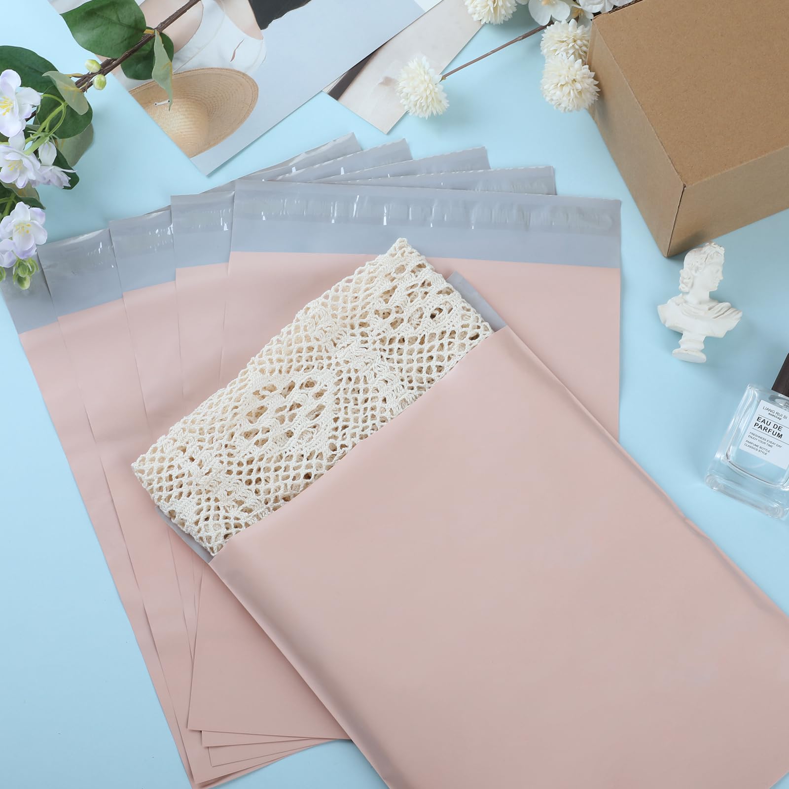 Enveloppes d'Expédition en Polyéthylène 25 x 35 cm, 100 PCS, avec Bande Autocollante, Rose