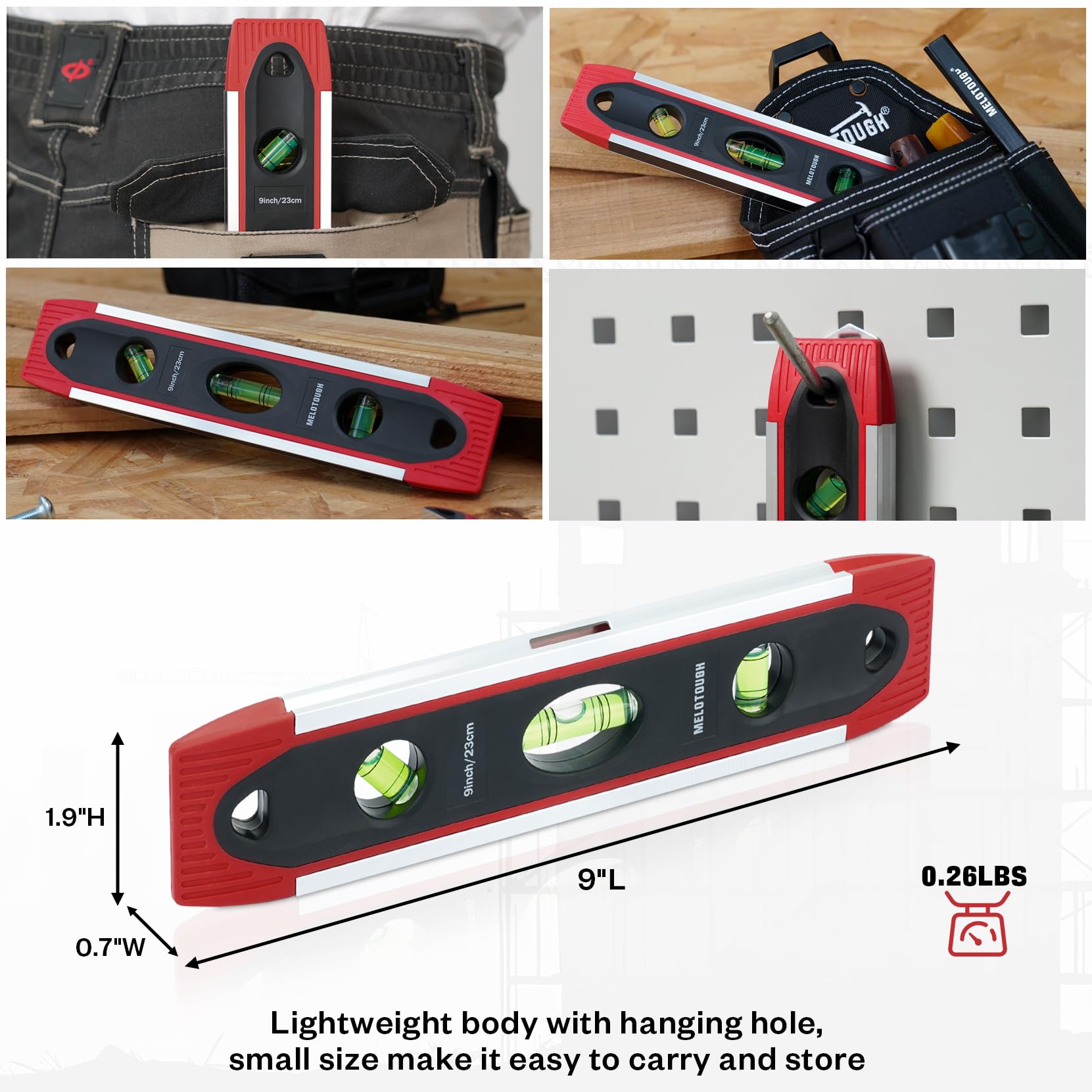 MELOTOUGH 9" Torpedo Level - Magnetic & Shock Resistant -6
