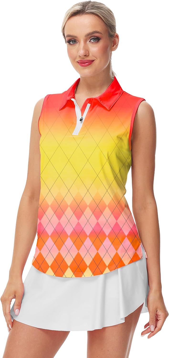 AOBUTE Women's Sleeveless Golf Shirts Moisture Wicking 1/4 Zip Polo Tennis Shirt - Image 6