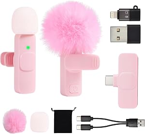 Mini Pink Microphone for iphone Android Phone Tablet ipad PC, Usb C Wireless Lavalier Mic for Video Recording Vlogging Youtube Tiktok Podcast Interview content creators, Tiny Microphones Type C Mics