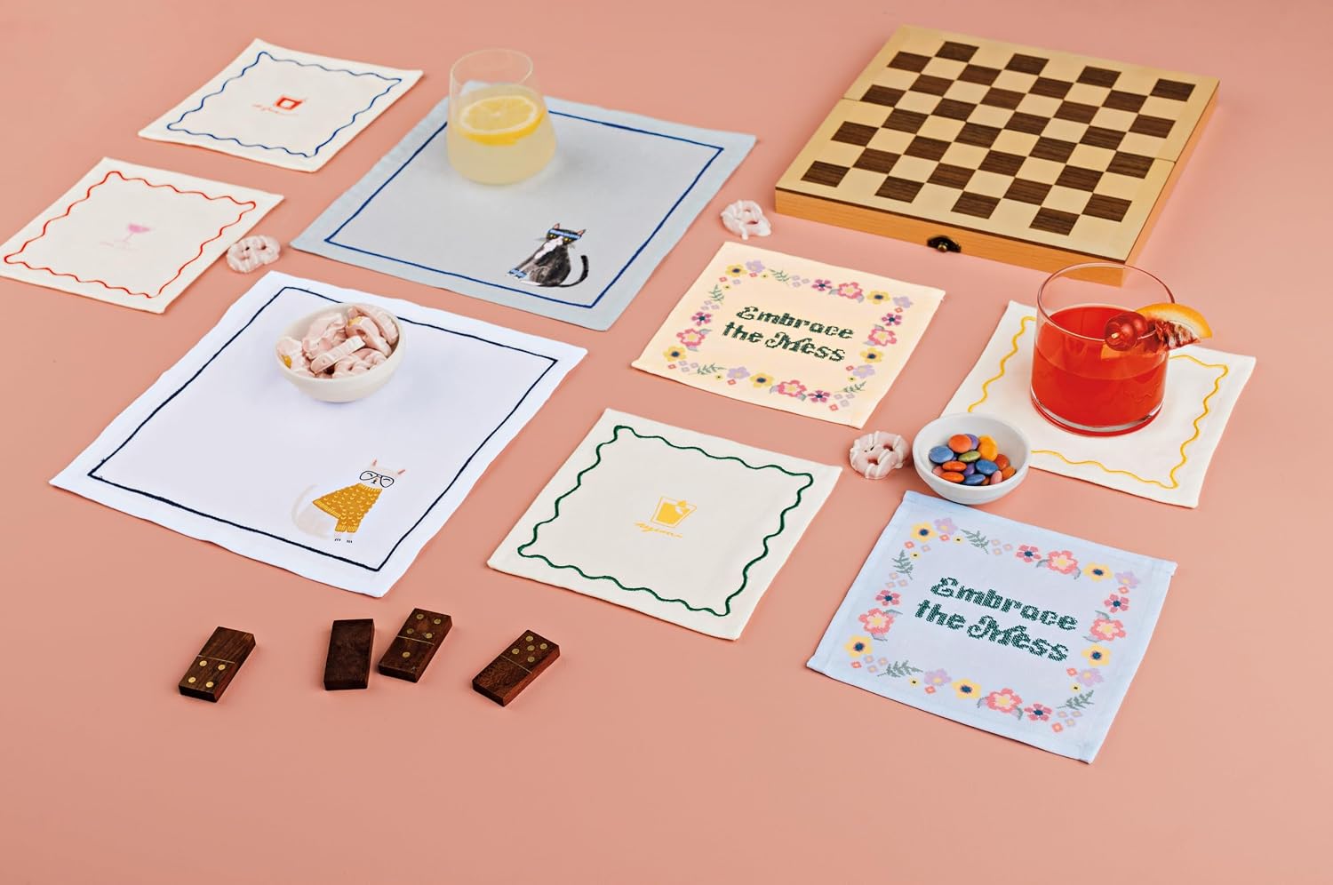 Jubilee Napkin Set of 4 - Assorted Cocktail Napkins in Cotton - 4 Pieces Included