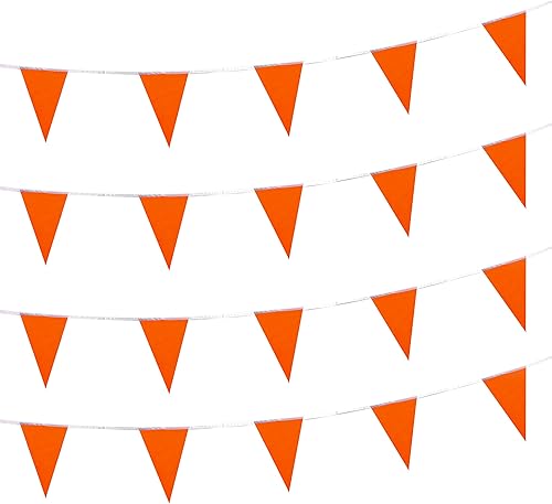 Banderines de color naranja sólido de 100 pies, banderas triangulares, decoraciones para gran apertura, fiesta de cumpleaños, celebración de