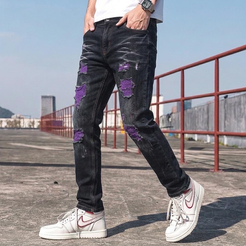 Men's Jeans Ripped Distressed Slim fit Jeans for Men Straight Leg Comfort Flex Jeans Designer Fashion Pants