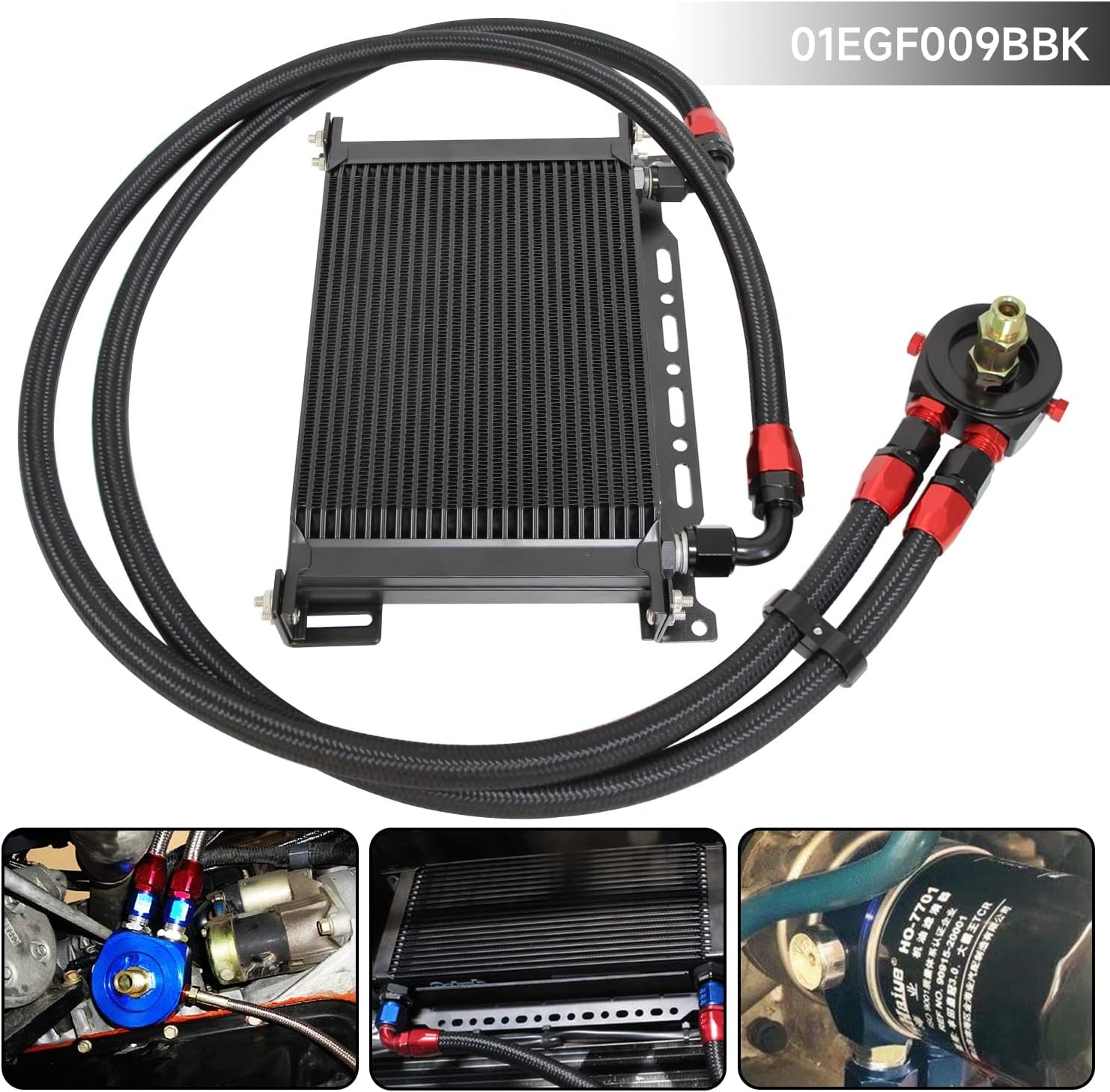 25 Row AN10 Engine Transmission Oil Cooler and Filter Relocation Sandwich Plate Adapter,Hose Line Kit with Mounting Bracket