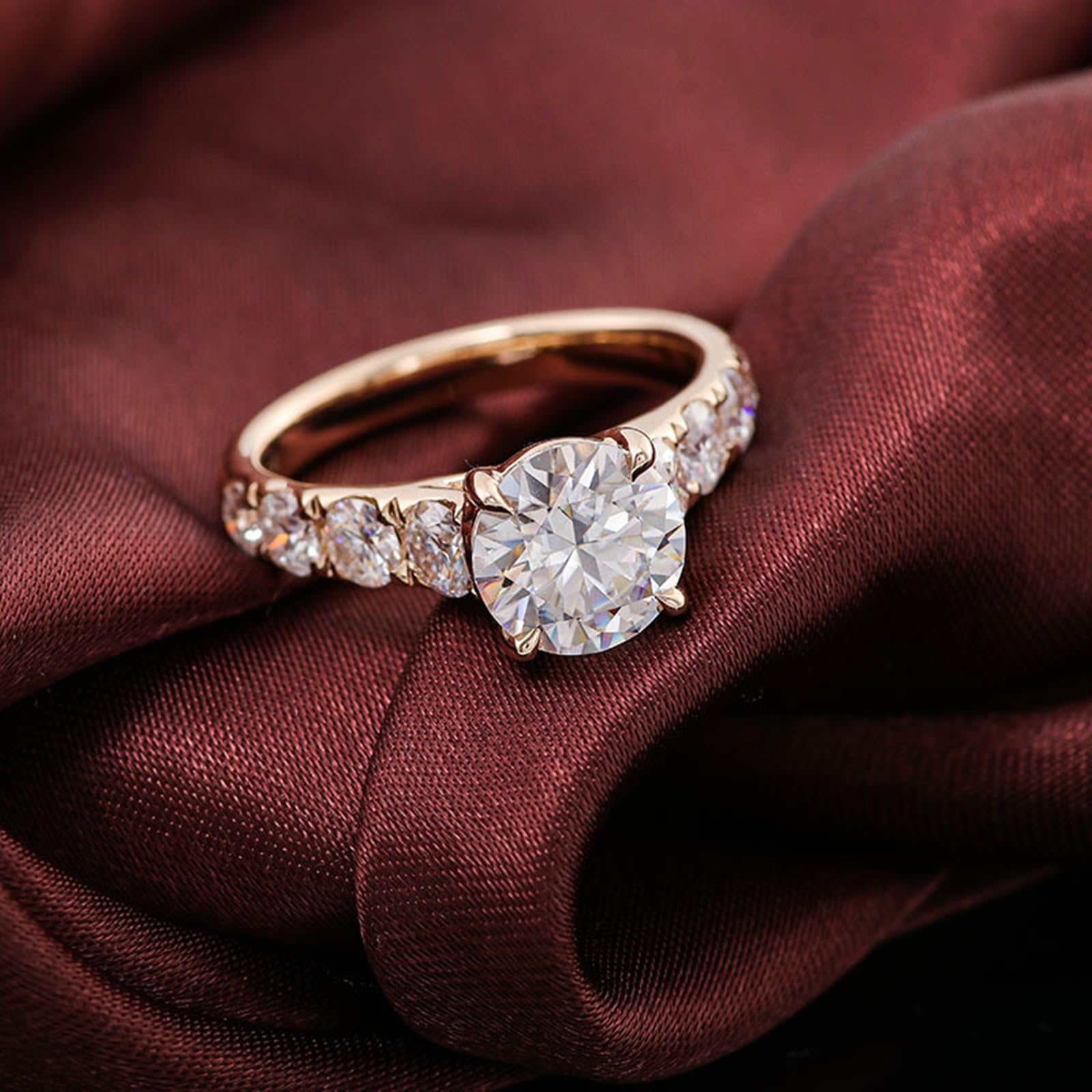 Pierścionek ślubny z prawdziwego żółtego złota próby 585, pierścionek damski z moissanite 2ct D Color VVS1 elegancki pierścionek zaręczynowy, prawdziwe złoto 14 K, z grawerunkiem dla kobiet