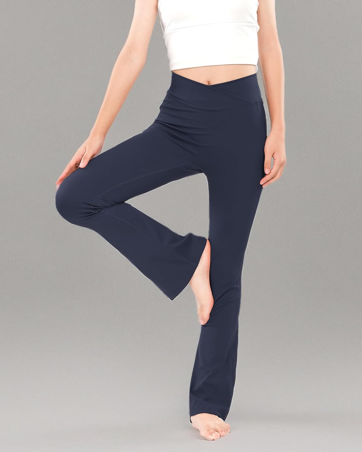 HASMES Girls Flare Leggings with Pockets Kids Bell Bottom High Waisted Flare Yoga Pants for Dance Activewear - Image 8