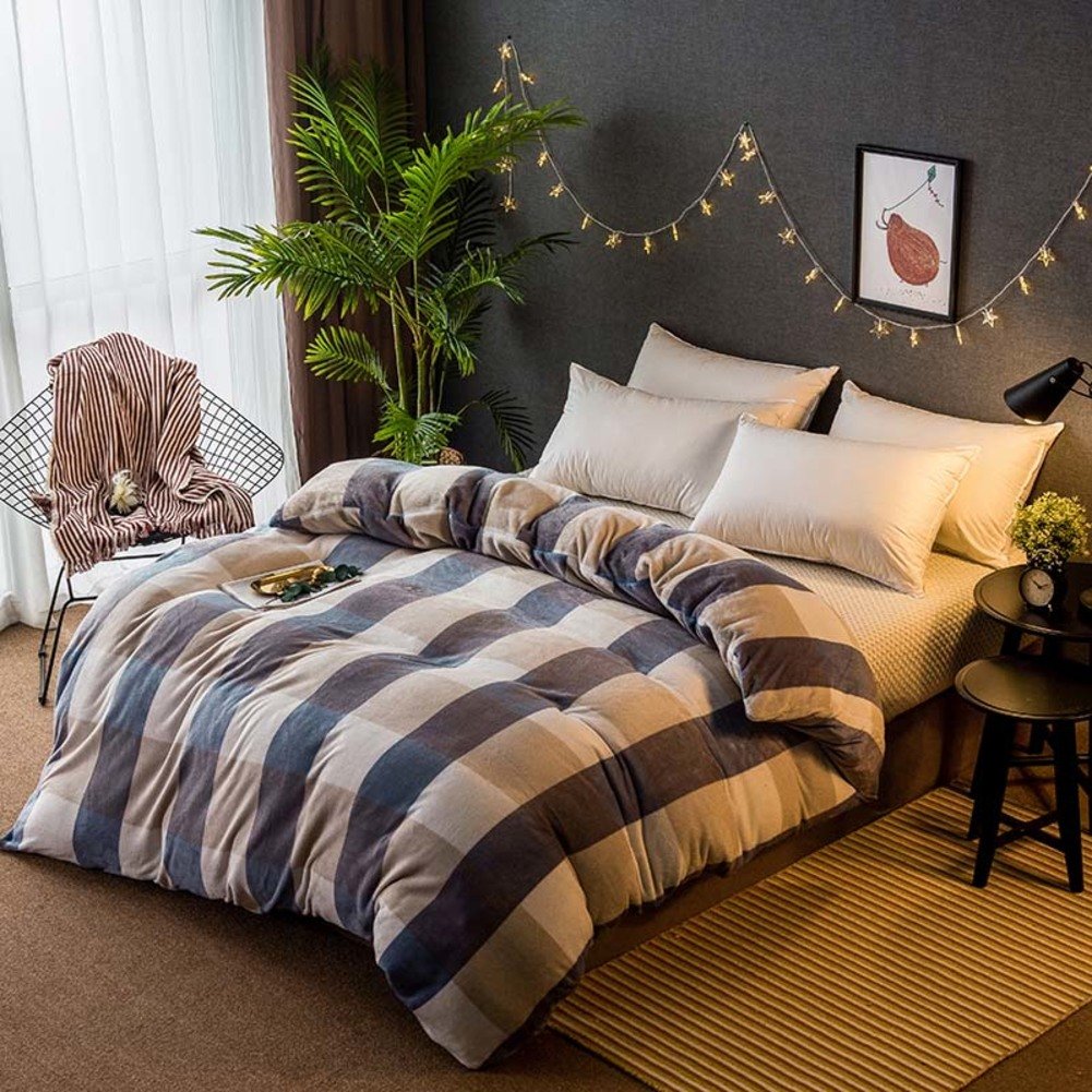 GAJDGUYQWVQ Winter thickening duvet cover Keep warm [coral] Double-sided quilt cover Single-piece plush quilt sets-G 180x220cm(71x87inch)