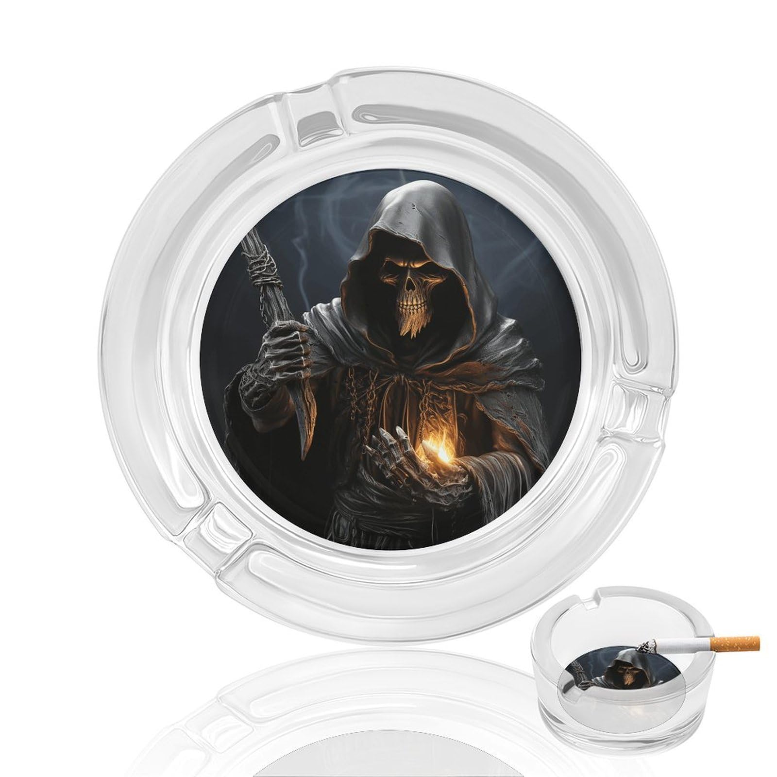 Grim-Reaper Ashtray Cigar Cigarette Rest Glass Outdoor Cigar Ashtrays with 3 Grooves Travel Cigar Ashtrays Fancy Cute Cool Ash Tray for Smokers Tabletop