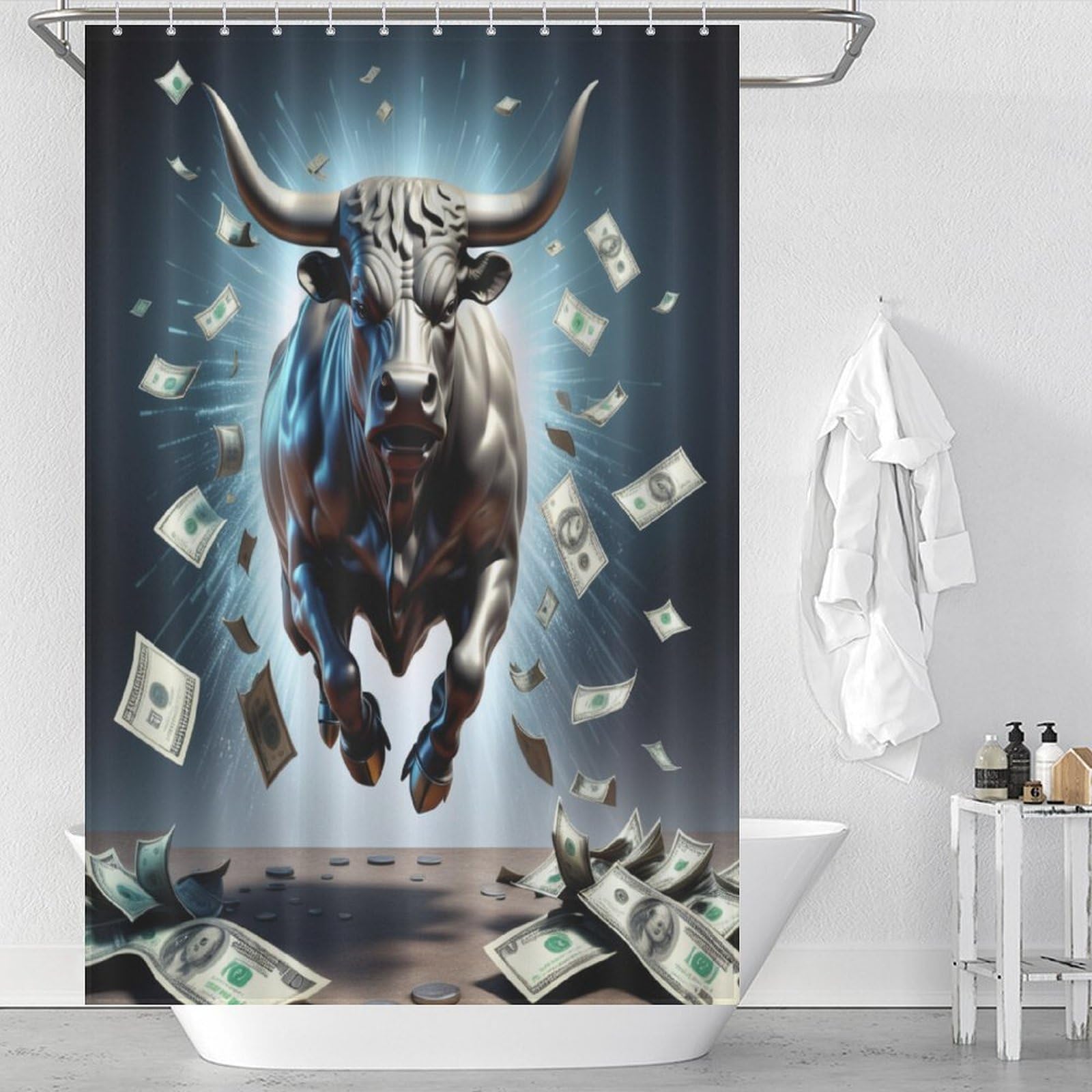 Rideau de douche tissu polyester imperméable motif vache pour salle de bains 48x72"