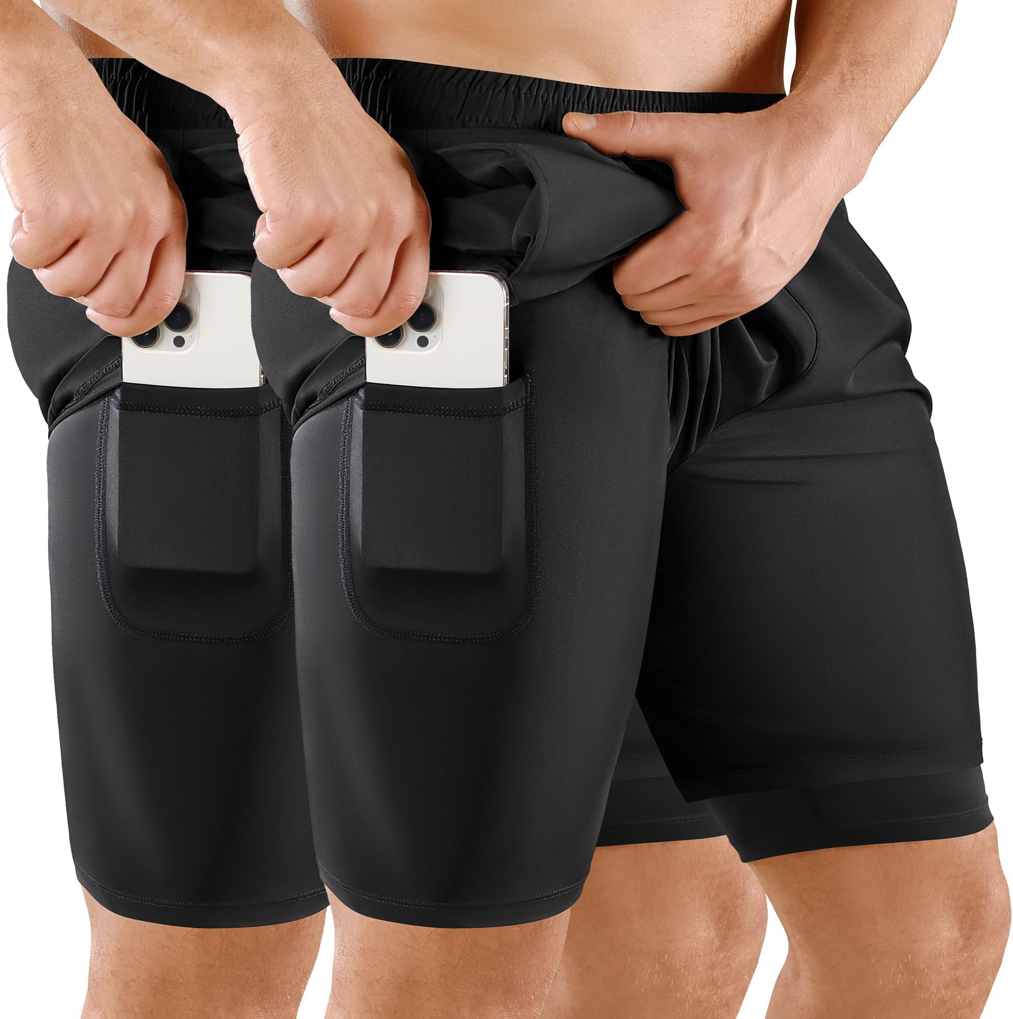 Niksa Running Shorts Men 2 in 1 Gym Shorts with Phone Pocket 7" Sports Shorts Lightweight Quick Drying