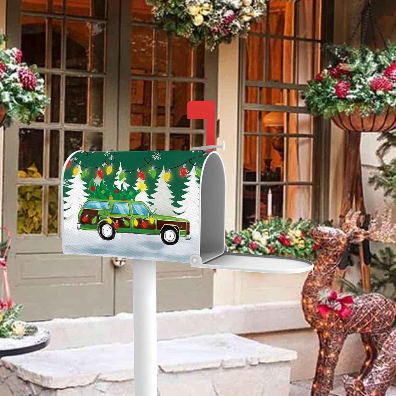 Christmas Vacation Mailbox Cover Magnetic Standard Size 20.5" x 18", Xmas Classic Movie Truck Pine Tree Decorative Post Letter Box Wrap Decor, Winter Holiday Garden Yard Outdoor Decoration