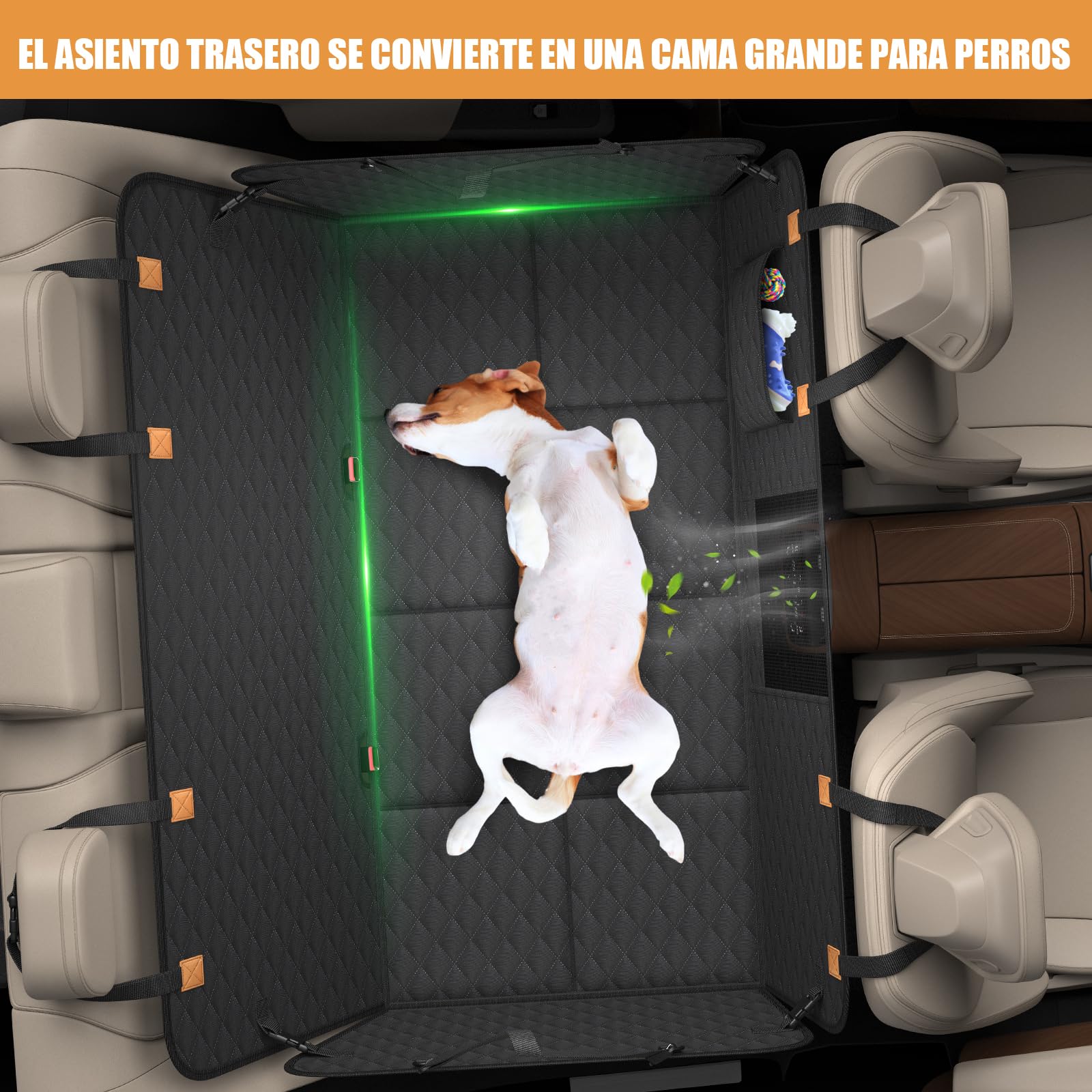 Protector Coche Perros Asiento Trasero [127x62cm],Funda Coche Perro,Impermeable, Antideslizante, Base Rígida (136kg) - SUV y Familiares - Incluye Bolsillo y Malla