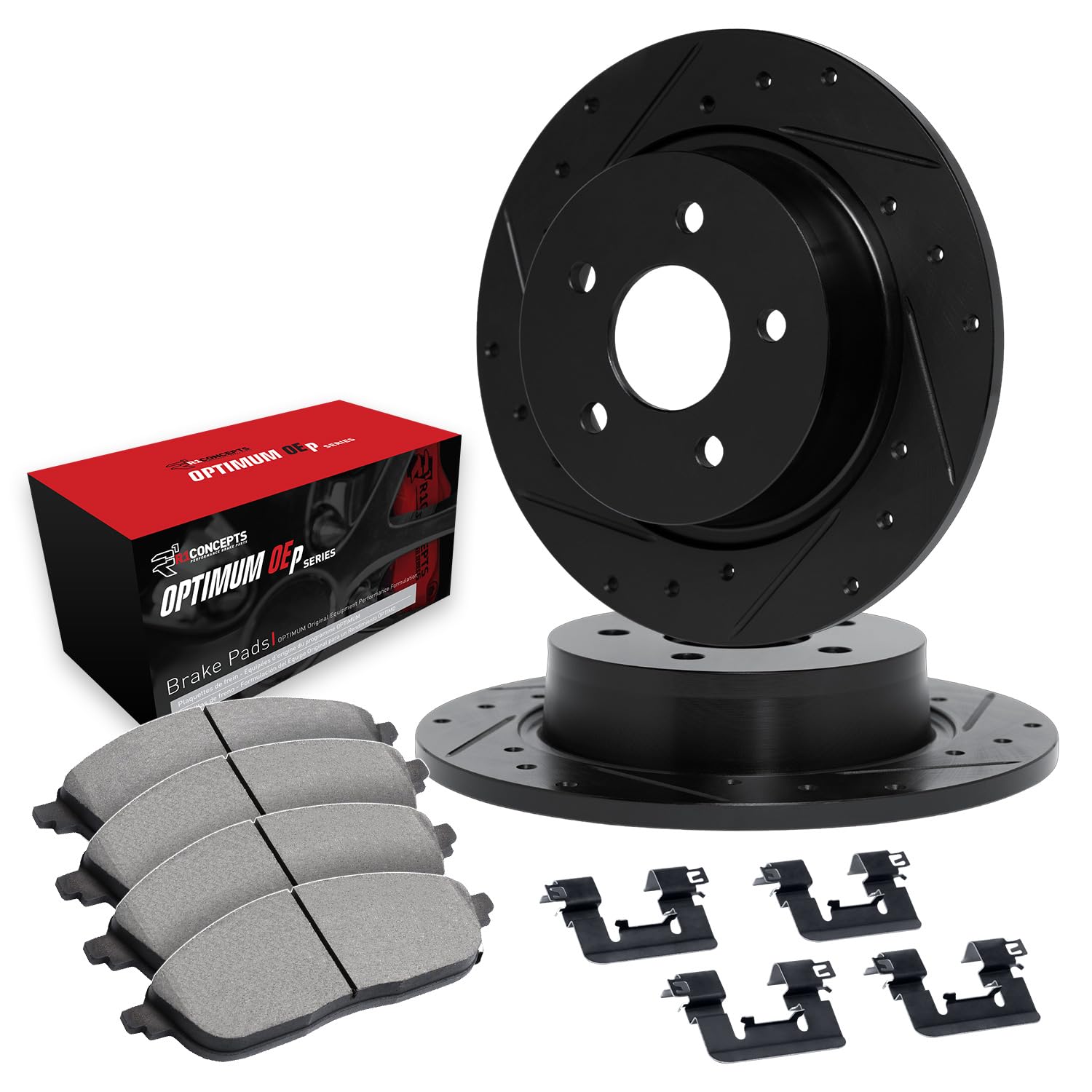 R1 Concepts Kit freni e rotori posteriori | Pastiglie freno posteriori| Rotori e pastiglie dei freni | Pastiglie e rotori dei freni Optimum OEp | Kit hardware WHUH1-56077