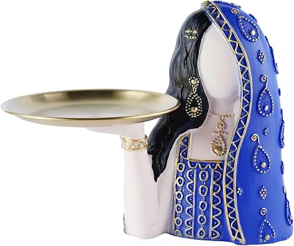 Ramadan Tray Eid Table Decorations Resin Women Figurines Home Decor Candy Dishes Decorative Key Tray Tabletop Decor for Ramadan Ornaments and Persian New Year Decorations, Blue