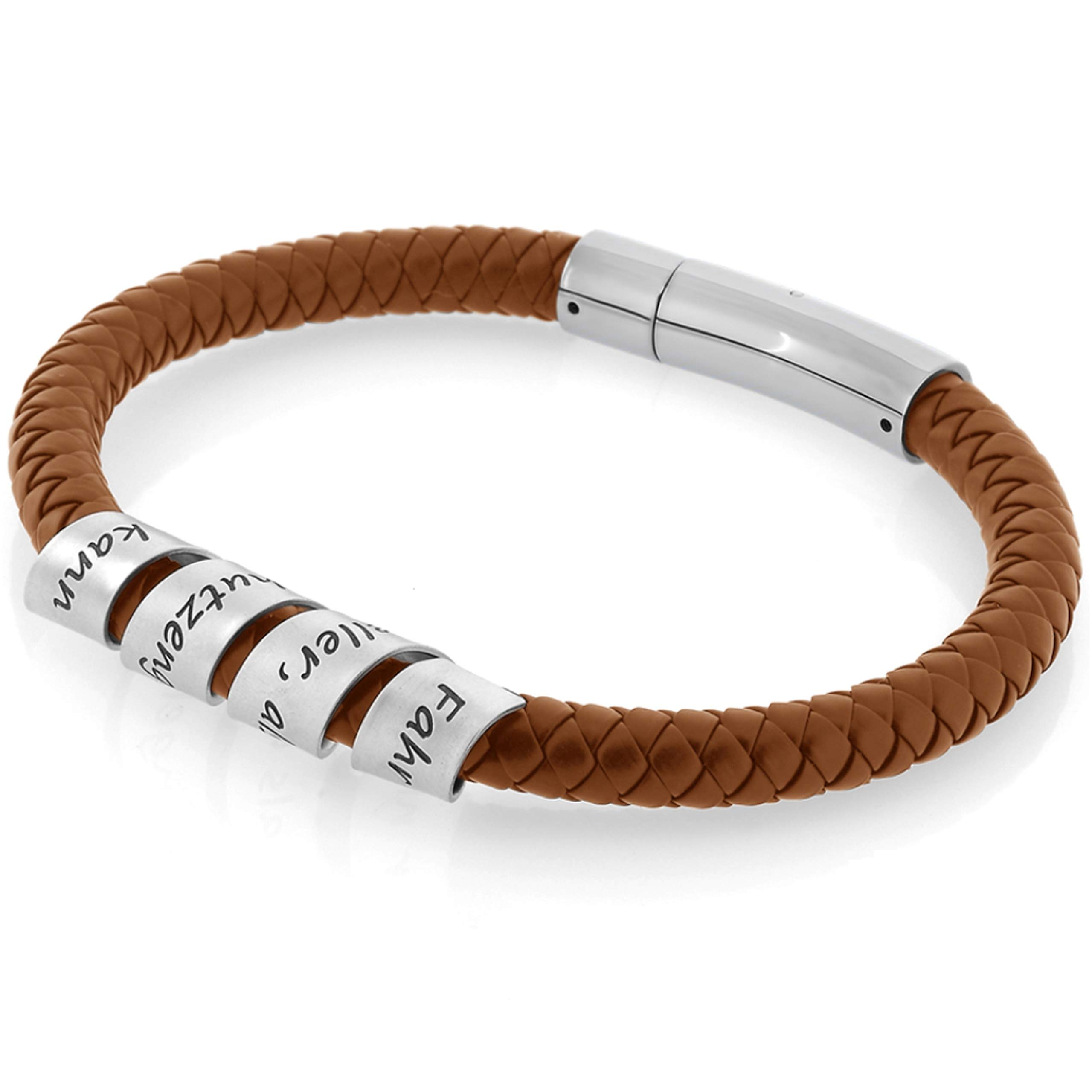 Herrenarmband mit Gravur braun Männer Armband 925 Silber Herrenschmuck mit Namen Herren Namensarmband braunes Kautschuk Armband Männer geflochten