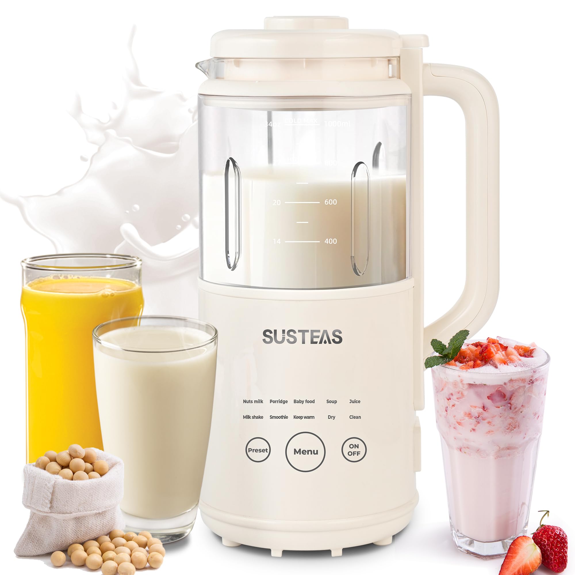 Amazon.com: SUSTEAS 10 in 1 Nut Milk Maker Machine, 34oz Soy Milk