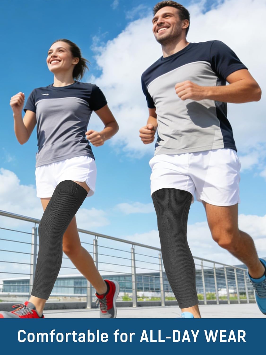 Leg Compression Sleeve - Full Length Knee Sleeve Covers Thigh, Knee and Calf, Stays in Place for Sports, Soft and Elastic for Comfort, Large
