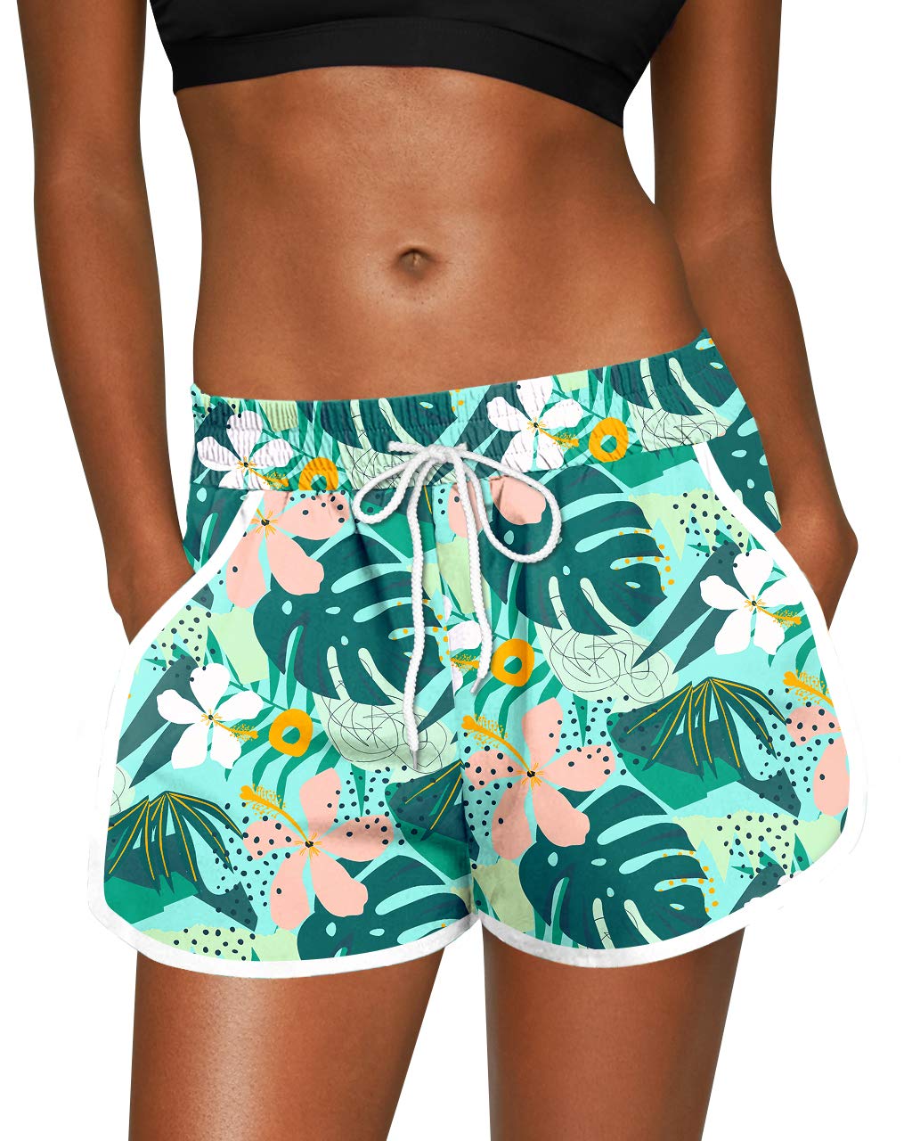 For G and PL Women Summer Floral Beach Boardshorts with Pockets Swim Trunks