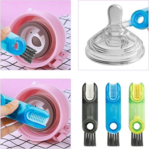 Miniatura 2 de Juego de cepillos de limpieza 3 en 1, con 2 cepillos de silicona largos para limpiar botellas de agua y 3 cucharas de pajitas, cepillo para detalles