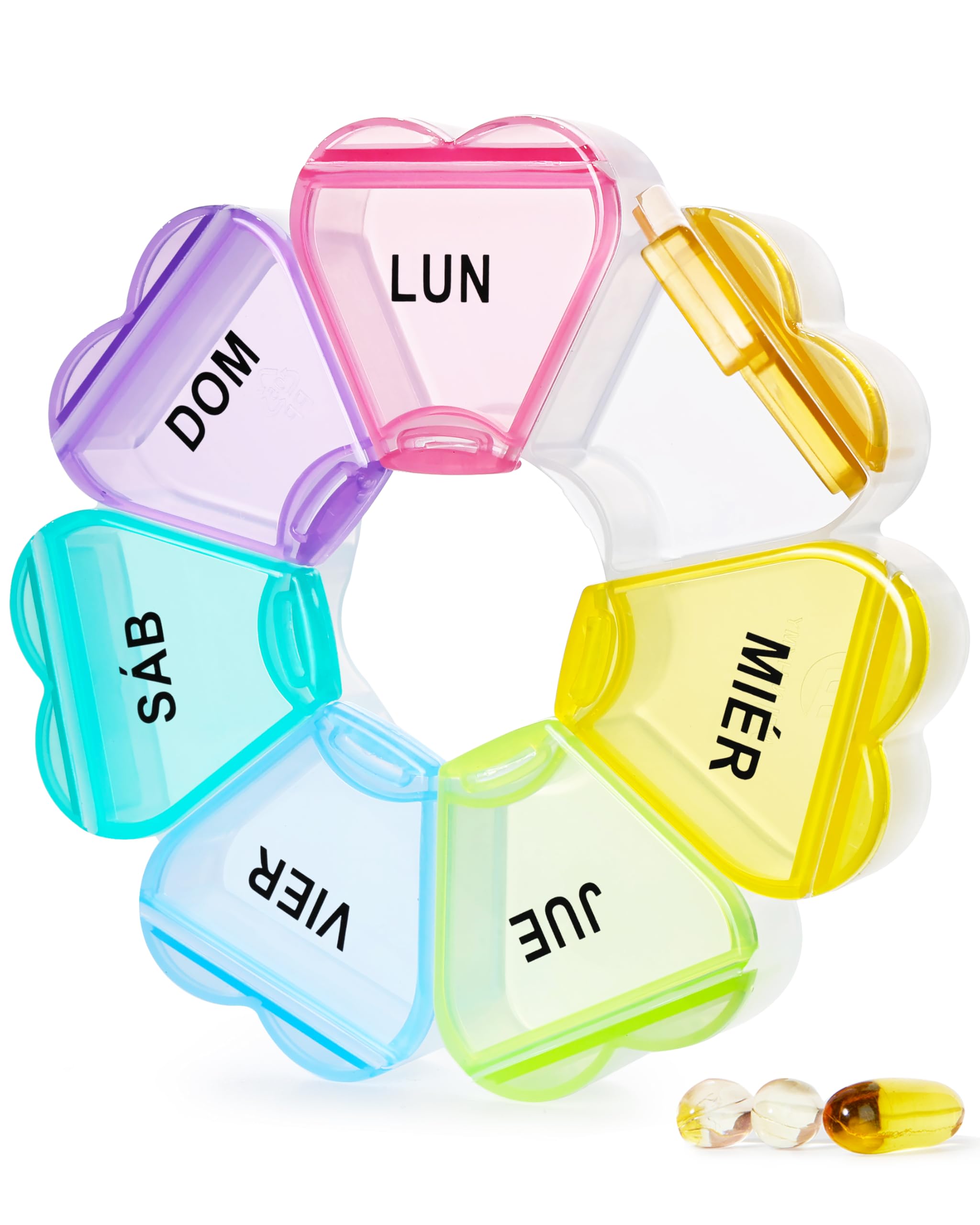 MOLN HYMY Grand pilulier hebdomadaire pour 7 jours - Organisateur 1 fois par jour - Motif floral une fois par jour - Arc-en-ciel