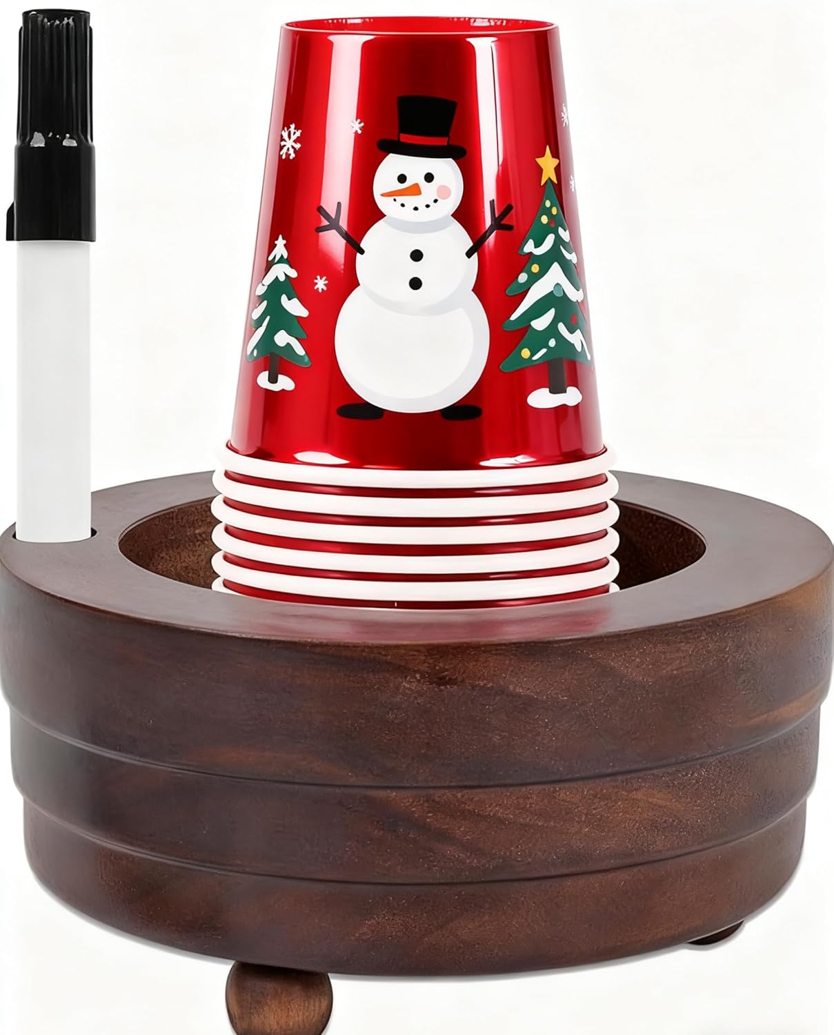 Wooden Cup Holder with Marker Slot, K Cup Dispenser Party Round Disposable Mug Cup Organizer for Party Decoration Housewarming Picnic Couples Gift（No Cups）