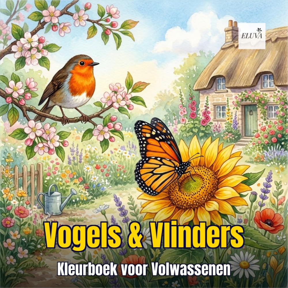 Vogels & Vlinders Kleurboek voor Volwassenen: 60 Grote Eenvoudige Ontwerpen met Dikke Lijnen — Makkelijk Inkleuren voor Senioren en Beginners — Ontspanning met Vogels, Vlinders en Tuintaferelen