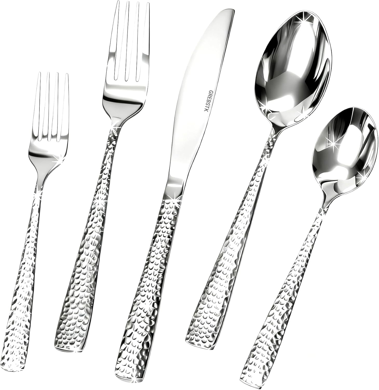 20-Piece Hammered Silverware Set, 18/10 Stainless Steel Flatware Set Cutlery Set for Home, Party, Wedding, Mirror Polished Dishwasher Safe