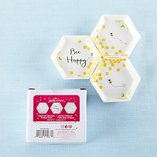 Miniatura 4 de Kate Aspen Bee Happy - Plato hexagonal de cerámica (juego de 3) para baratijas, talla única