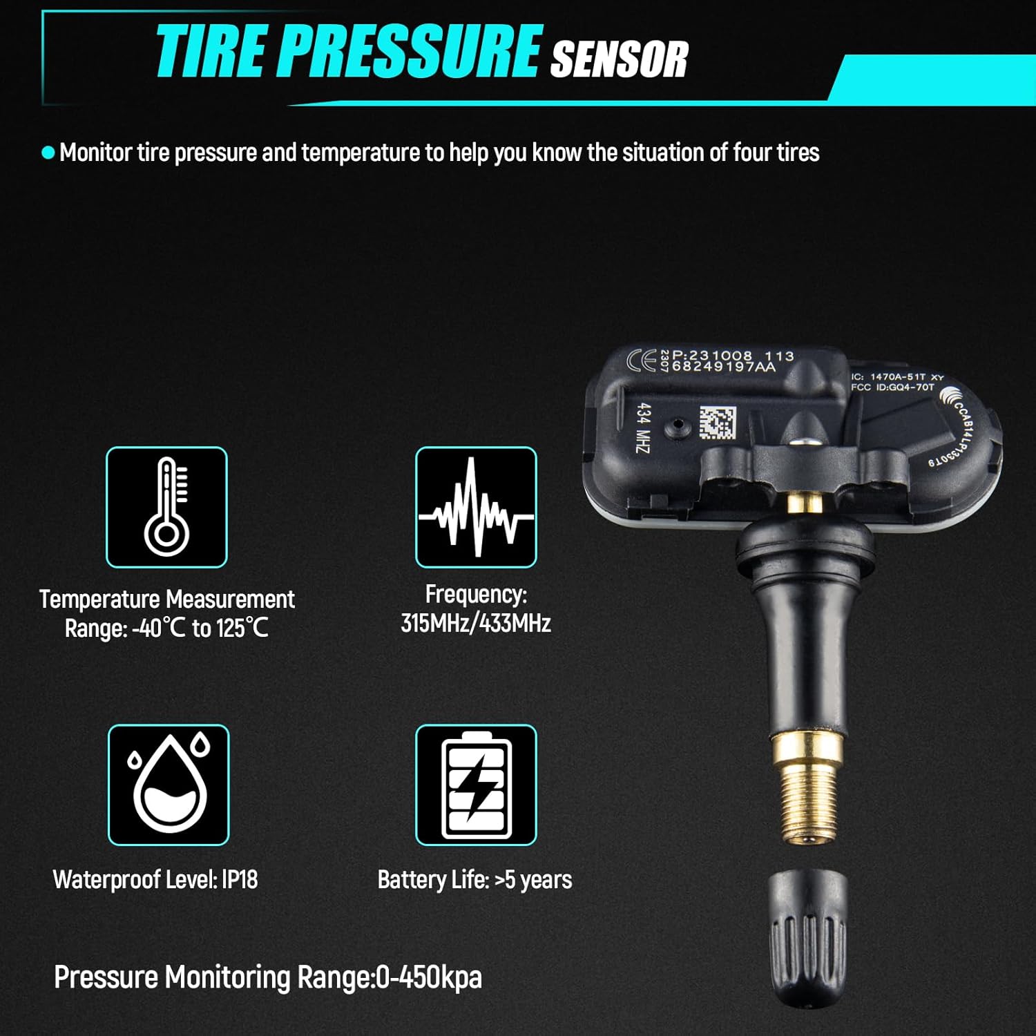 Pre-Programed TPMS Tire Pressure Monitoring System Sensor for:-Jeep Cherokee for:-Ram 1500/2500/3500 2014 2015 2016 2017 2018 2019 2020 202114 15 16 17 18 19 20 21 OE#68249197AA 4PCS