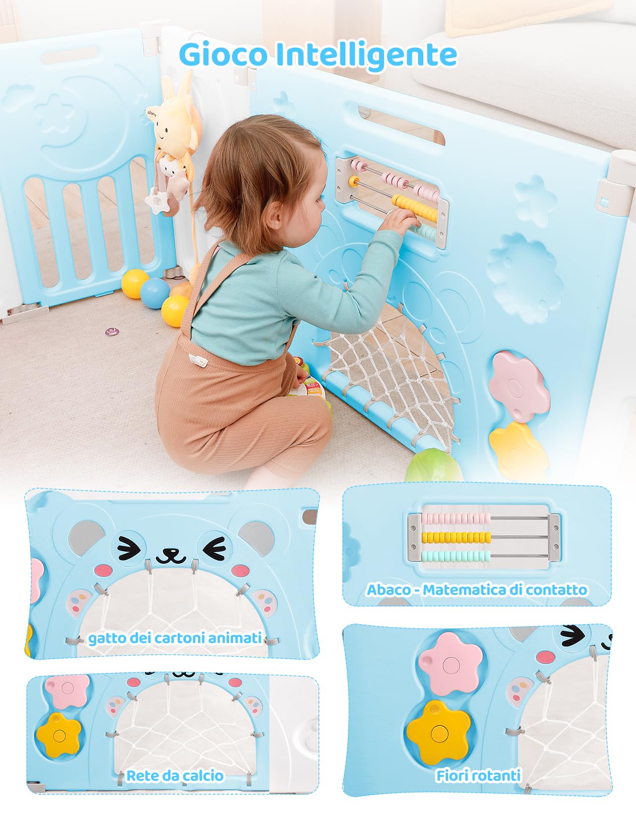 Dripex Box Bambini 150×150 cm, Recinto per Bambini Pieghevole, Box Neonato in Forma Adattabile, Recinto Neonato in Plastica, Blu