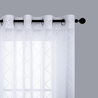 KOUFALL Sheer Curtains 108 Inches Long White Pattern Luxury 9FT Floor Le...