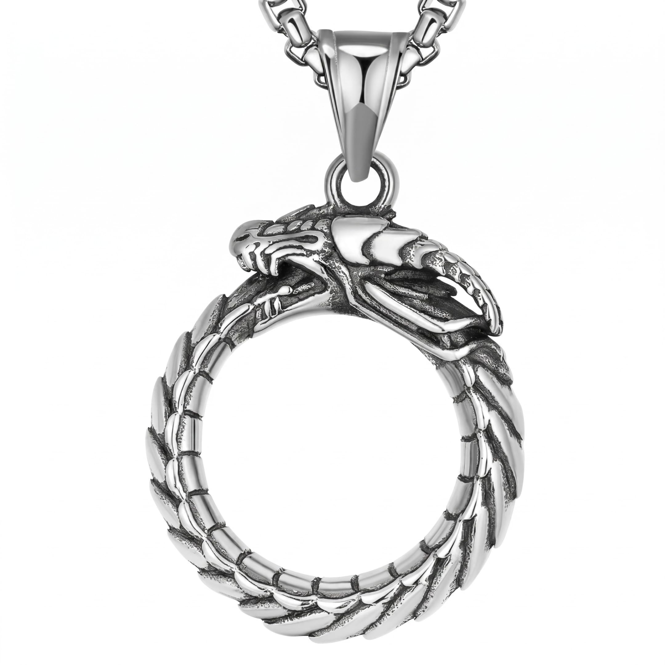 the men thing GLUTTONOUS SNAKE - Pure Titanium Steel Pendant with 24inch Round Box Chain for Men & Boys-picture-24
