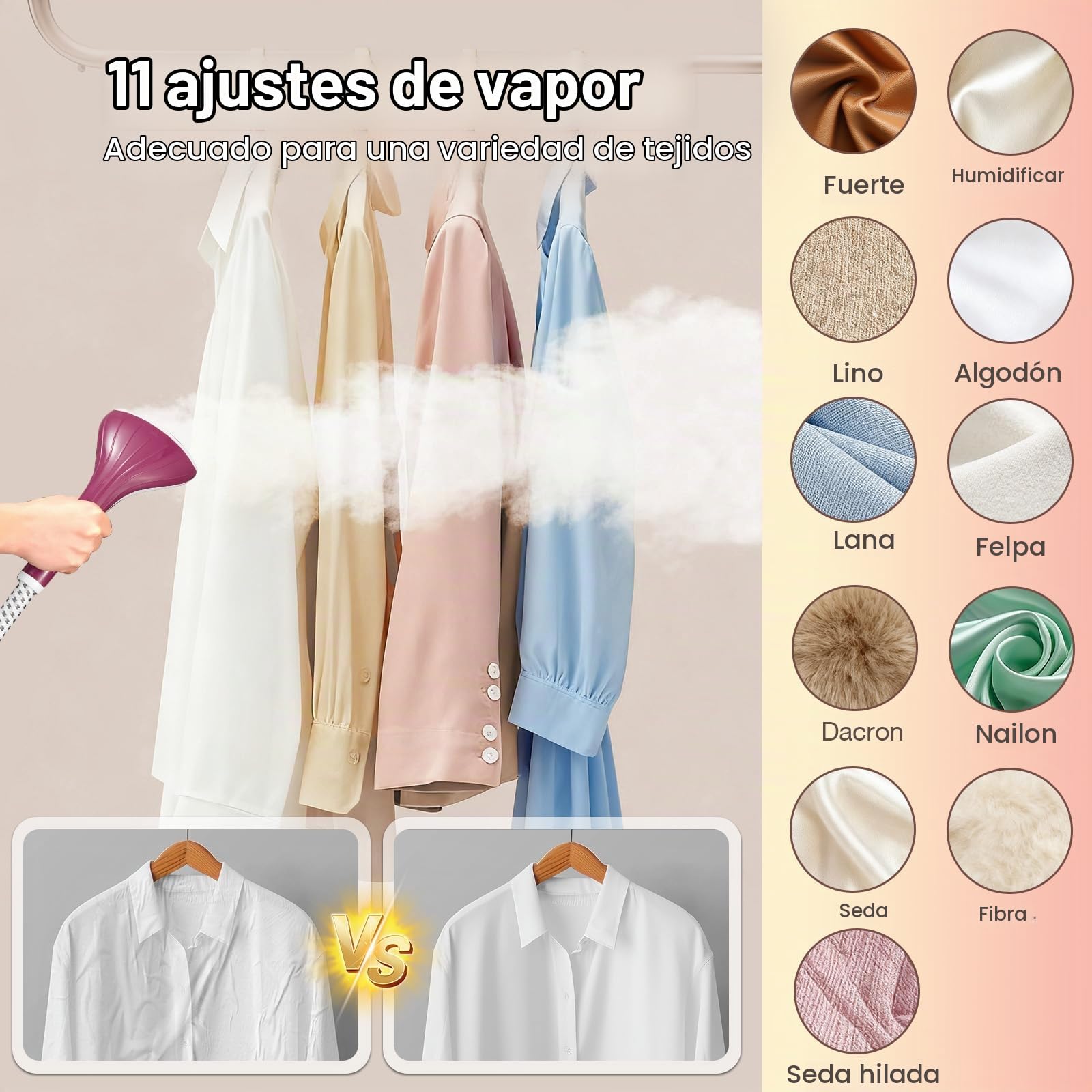 Cozary Plancha Vertical Vapor, 1950 W Ferro a Vapor Vertical con Depósito de 1.35L, 11 Funciones, Vaporizador de Ropa Steamer para Cuidado de Tejidos