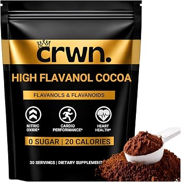 High Flavanol Cocoa Powder Drink Mix, Cacao 2000mg Flavanols + Flavonoids with 600mg Epicatechin 0 Sugar Vegan for Coffee, Smoothies & Shakes 12 Servings