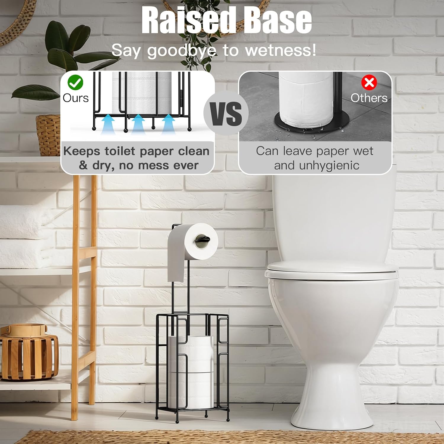 Toilet Paper Holder Stand with Storage, Free Standing Paper Roll Dispenser for 4 Mega Rolls, Space-Saving Bathroom Organizer, Easy Assembly & Stable image 4