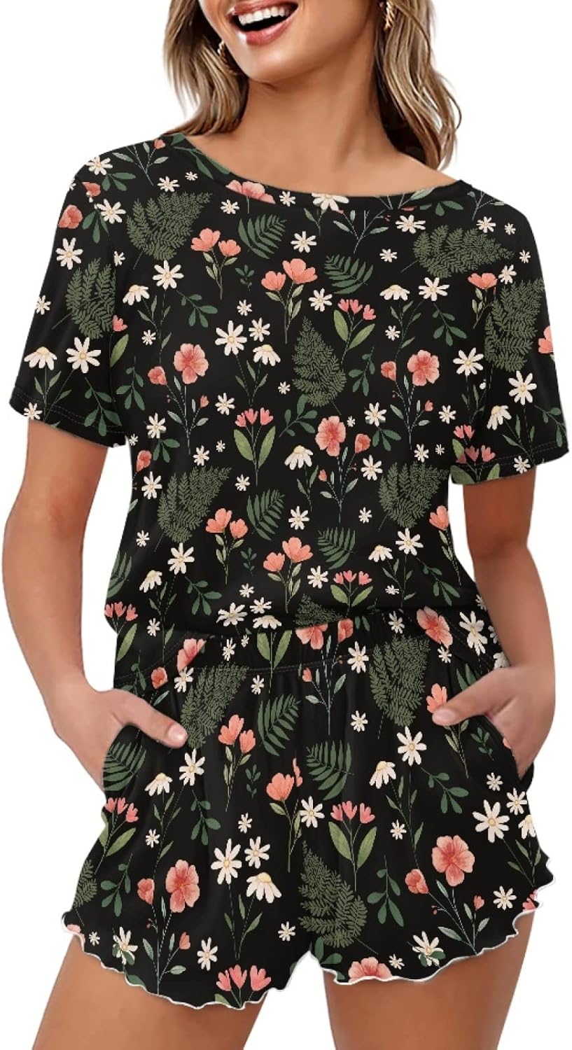 CLOHOMIN Women Pajamas for Summer Autumn Short Sleeve T Shirt and Pants