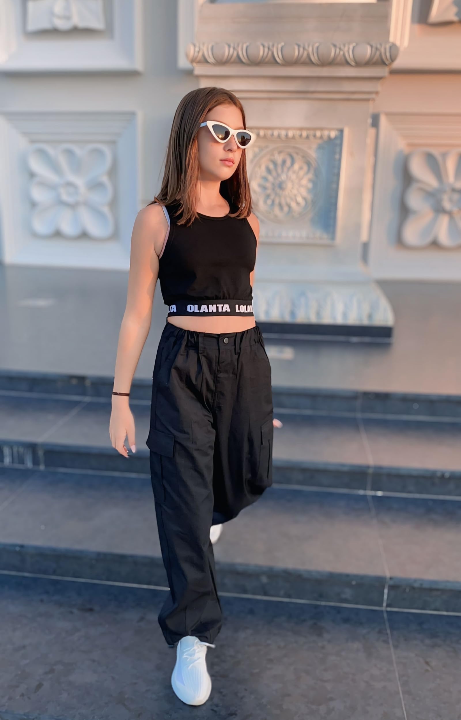 Pantalones Cargo para Niñas, Algodón, Cintura Elástica, Múltiples Bolsillos, 6-15 Años